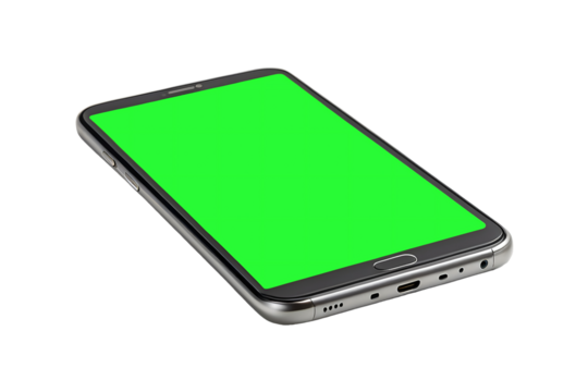 Smartphone with green screen isolated on transparent background