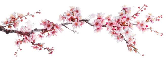 Delicate Cherry Blossom Branch with Spring Bloom Isolated on Transparent Background