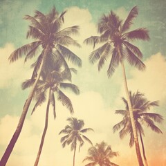 Fototapeta premium The Sky Behind Palm Trees, Immersed in Vintage Aesthetics, Eliciting Nostalgia