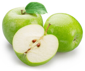 Green apple and green apple slices isolated on white background. File contains clipping path.