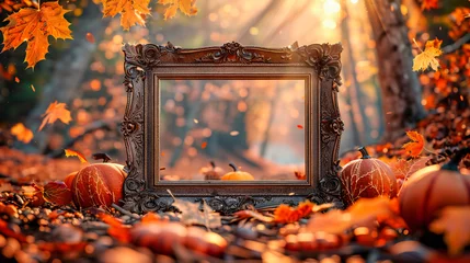 Zelfklevend Fotobehang Autumn nature scene with colorful leaves and trees, showcasing the beauty and tranquility of the fall season © Jahid