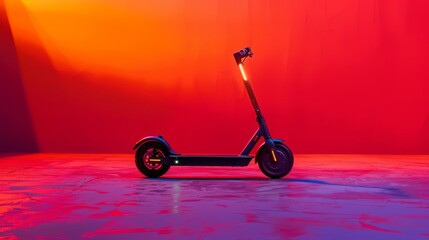An electric scooter pops against a fiery red background, ready for an urban adventure