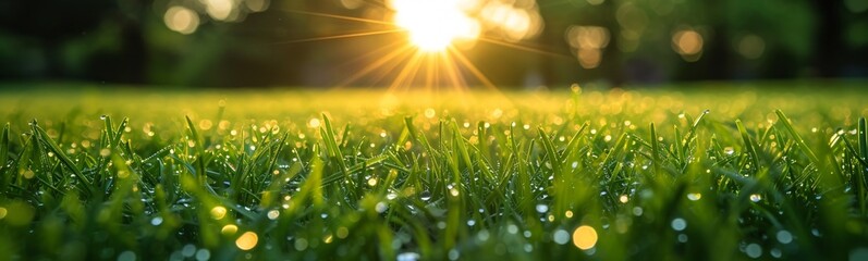 a close up of grass with the sun shining through