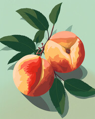 digital illustration poster with peaches, modern flat style, simple no shadows, gentle colors сreated with Generative Ai