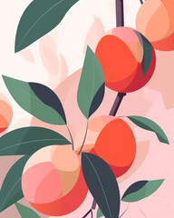 digital illustration poster with peaches, modern flat style, simple no shadows, gentle colors сreated with Generative Ai