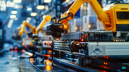 Automation in Industry: Advanced Robotic Machinery in Factory Production, Engineering and Manufacturing Efficiency