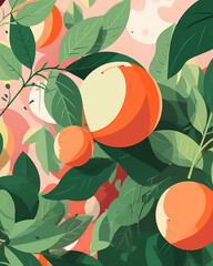 digital illustration poster with peaches, modern flat style, simple no shadows, gentle colors сreated with Generative Ai
