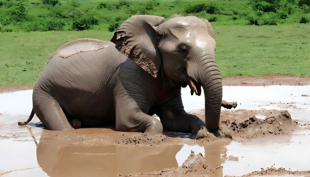 An Elephant Enjoying A Mud Bath