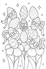Easter eggs and flowers antistress coloring page for kids and adults