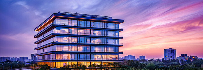 As dusk falls, modern residences light up, offering a glimpse into the luxury and tranquility of urban living against a backdrop of architectural elegance