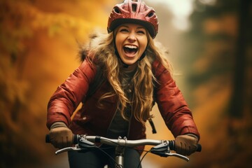 Fototapeta na wymiar Woman enjoying a scenic bike ride through a countryside