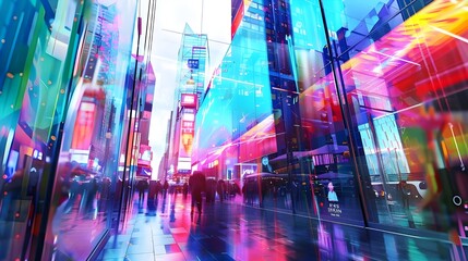 Hypnotic symphony of neon lights in an abstract cityscape pulsating with vibrant energy panorama
