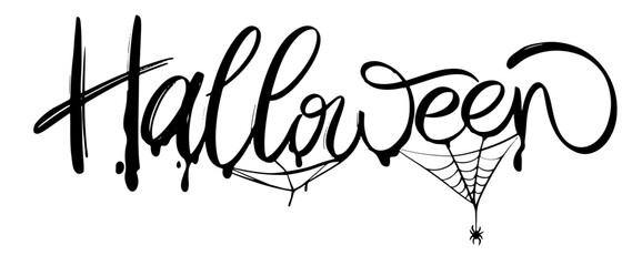 Creative Halloween typography text with spider web on the white background