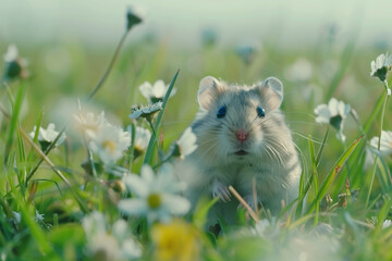 illustration of a hamster in the grass. Created with Generative AI	