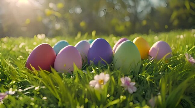 multi colored easter eggs on grass