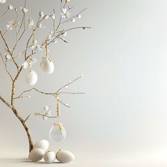 delicate easter decoration, glass eggs on twigs, bright lighting, background