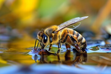 Close-up of a bee drinking water