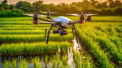 drone spraying pesticide on rice field, drone spraying pesticide on rice field