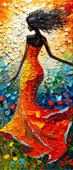 Abstract oil painting of a beautiful woman in a long dress. - 757145757