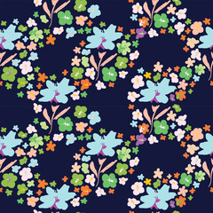 Simple cute flower pattern in small scale. Plant background for fashion, wallpapers, print. A lot of different flowers on the field. Liberty style millefleurs. Trendy floral design
