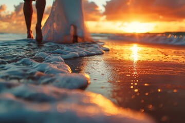 A beachside outdoor wedding ceremony at sunset