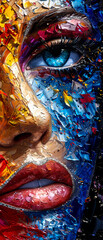 Face of a beautiful woman with multicolored make-up. Abstract oil color painting. - 757146709