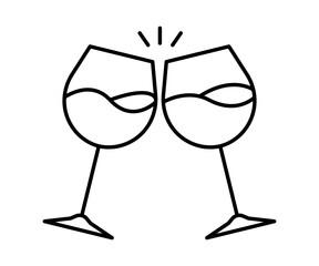 Wine in glass clink simple icon. Alcoholic drink flat design. Vector