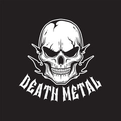 death metal skull art black and white hand drawn illustration vector
