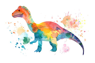 Little dinosaur watercolor illustration Isolated on transparent background - obrazy, fototapety, plakaty
