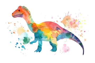 Fotobehang Little dinosaur watercolor illustration Isolated on transparent background © Oksana