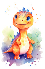 Little dinosaur watercolor illustration Isolated on transparent background