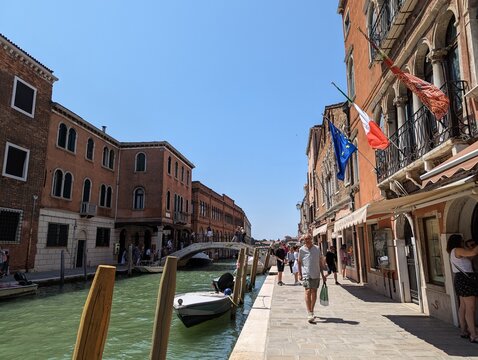 The Fondamenta dei Vetrai (Glassmakers) street along the canal on a sunny day, Murano, Comune of Venice, Italy