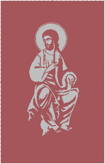 Christian vintage one color embroidery pattern. Red and white image of Jesus