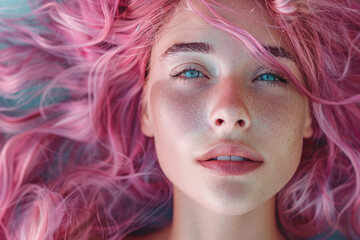 Naklejka premium Beautiful sea mermaid with flowing pink hair. Generative AI