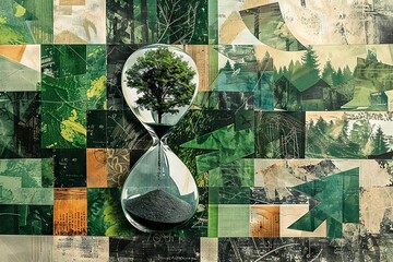 Modern Art Collage: Time for Reforestation and Environmental Action

