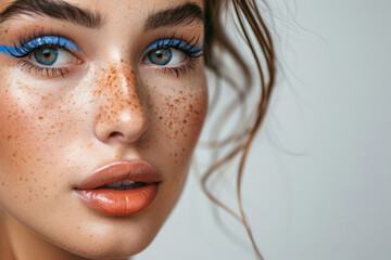 Fashion elegance blue eyeliner makeup on model eyes. Cosmetics and makeup concept. Generative AI