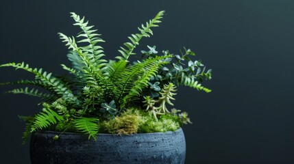 A lush green plant thrives in a sleek black pot atop a table