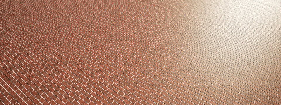 Concept or conceptual vintage or grungy brown background of brick texture floor as a retro pattern layout. A 3d illustration for construction, architecture, urban and interior design