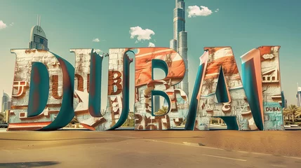 Fototapeten The sleek letters of "DUBAI" are accompanied by the modern and stylish design of the Dubai flag © Abdul