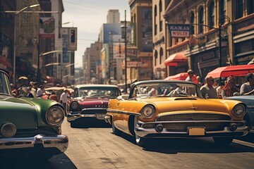 Vintage car show in a city street