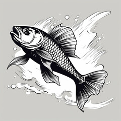 a jumping fish full body, simple, black and white сreated with Generative Ai