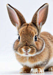 Fototapeta na wymiar Cute brown little white rabbit, white background