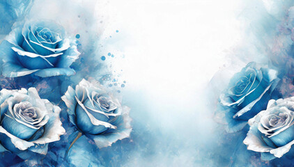 Blue roses wallpaper. Floral background Copy space