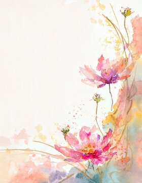Beautiful pastel background illustrated with aquarelle floral pattern and copyspace. 