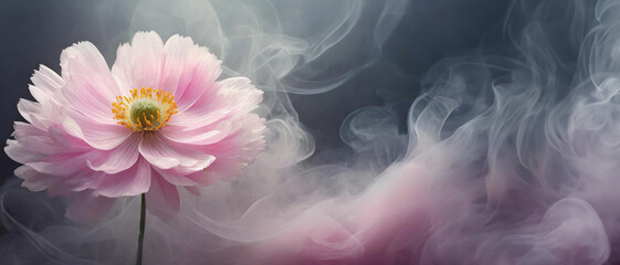 Pink flower. Abstract daisy in smokie - obrazy, fototapety, plakaty