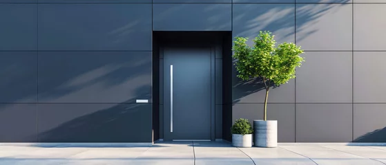 Foto op Plexiglas Minimal mockup with doorway. Facade of a modern house with front door, entrance home exterior. patio, backyard in a modern villa, penthouse. Generative ai © Inai