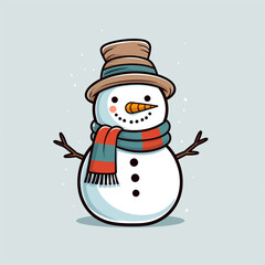 a Hand drawn snowman vector, simple, black and white сreated with Generative Ai