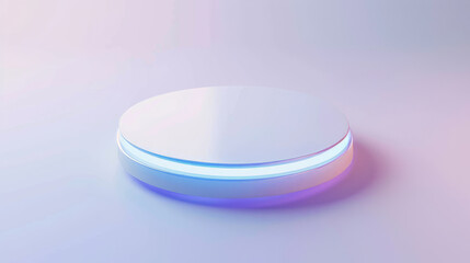 3d holographic round podium. Product display made out of neon glass. Mockup cosmetic stage presentation, purple color background.