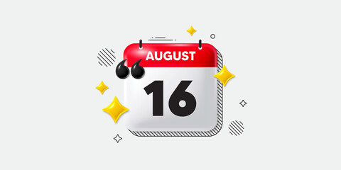 Calendar date of August 3d icon. 16th day of the month icon. Event schedule date. Meeting appointment time. 16th day of August. Calendar month date banner. Day or Monthly page. Vector