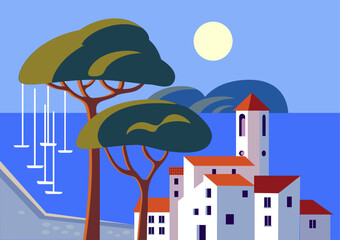 mediterranean town view vector illustration - 757153314